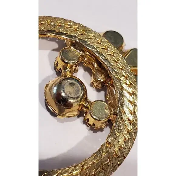 Vintage Gold Tone Dangle Earrings Teardrop Chain Purple Rhinestone Floral - Picture 7 of 9